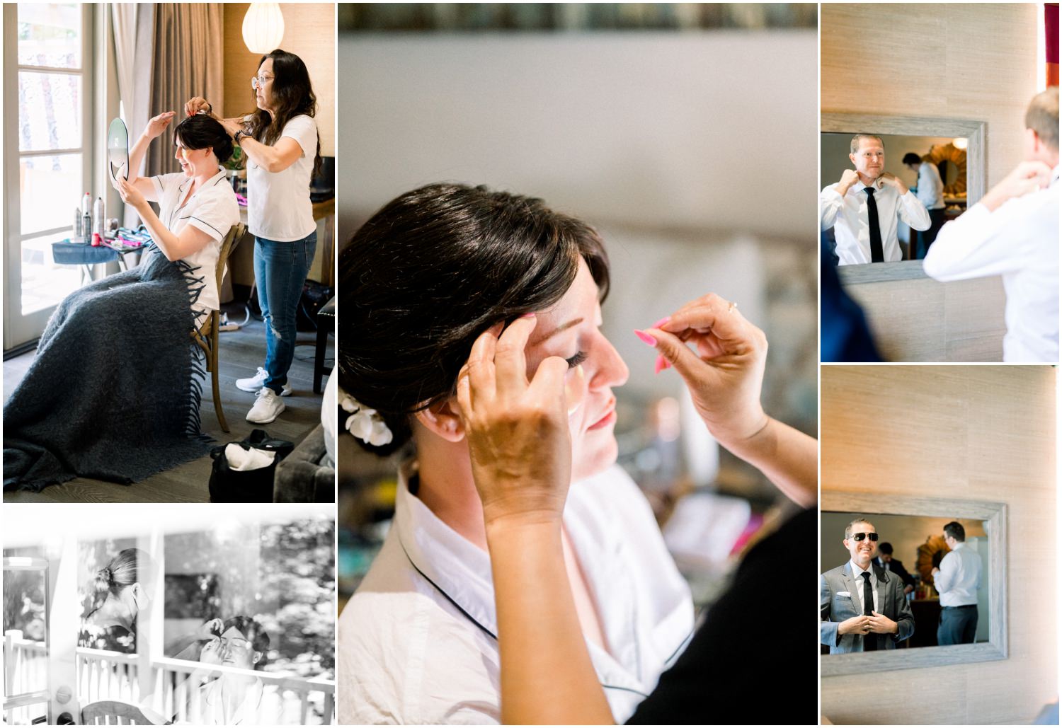 collage of man and woman getting ready for an event